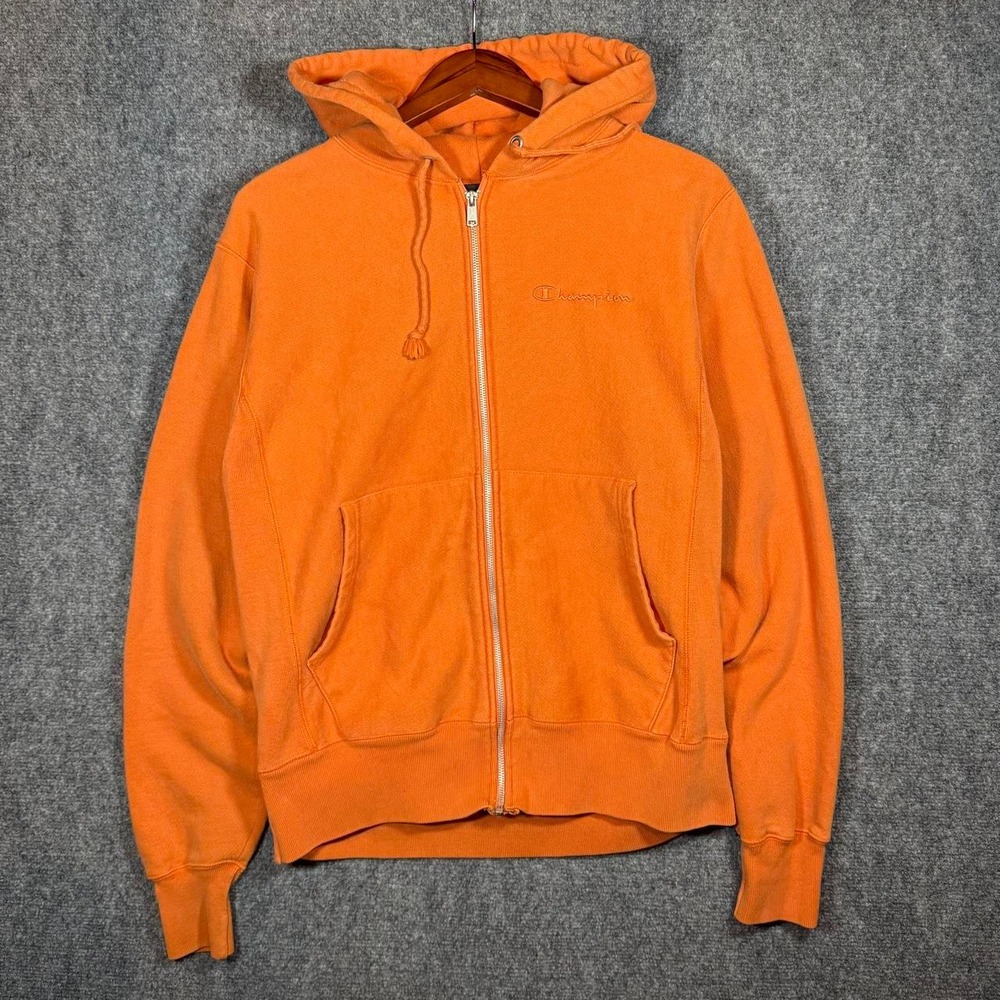 Champion Reverse Weave Orange Zip Up Hoodie Mens Small Sweatshirt